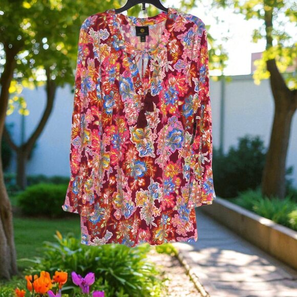 JM Collection (Medium) Pink Floral Tunic Top - NWT - Picture 1 of 3